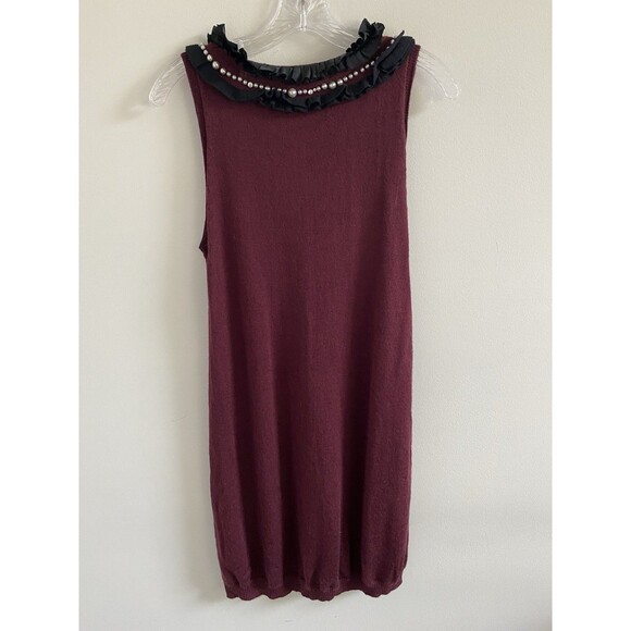 NANETTE LEPORE 100% Merino Wool Burgundy Sleeveless Knit Sweater Dress Small - Picture 6 of 6
